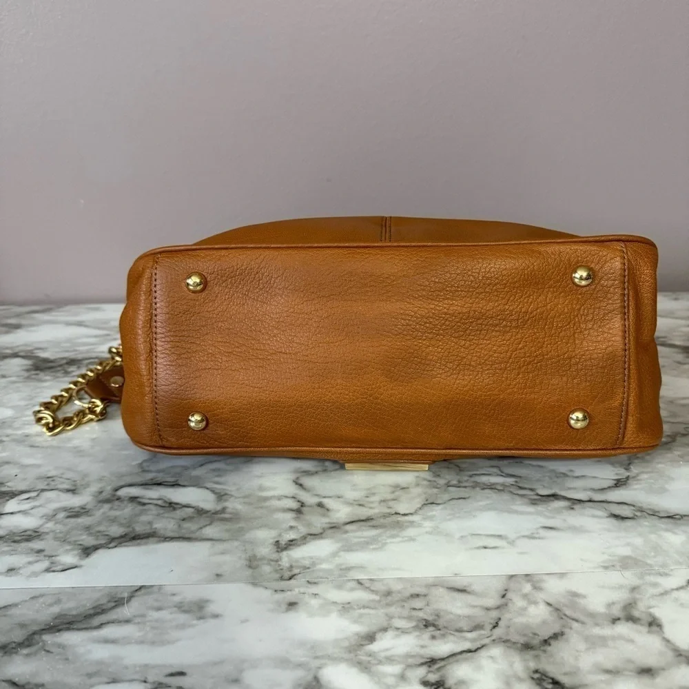 Hazel Leather Top Handle Lock Satchel Crossbody Bag with Gold Hardware